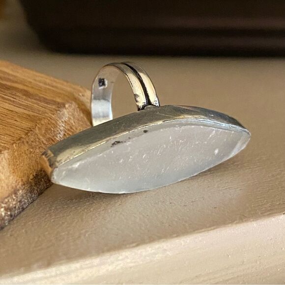 Selenite Sterling Silver Ring Size 6 Boho - Picture 4 of 6